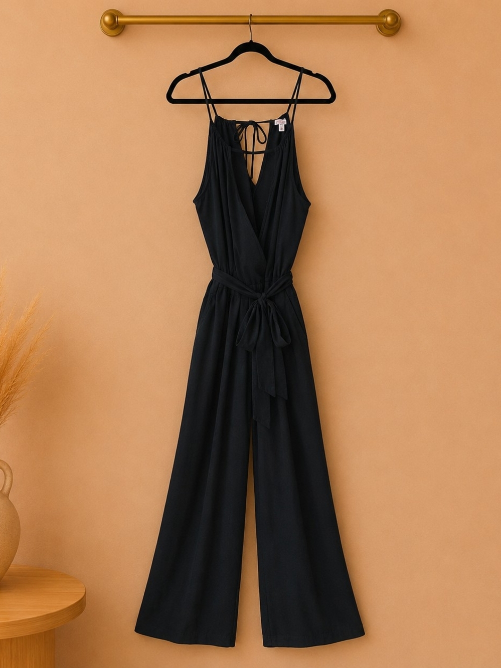 Candie's Black Sleeveless Wrap Jumpsuit with Tie Waist